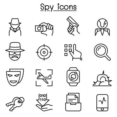 İnce çizgi stilinde casus Icon set