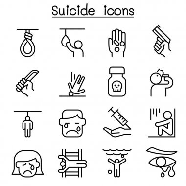 İnce çizgi stilinde intihar Icon set