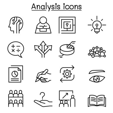 İnce çizgi stilinde analiz Icon set