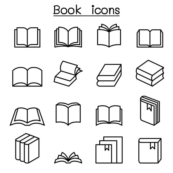 Boek pictogrammenset in dunne lijnstijl — Stockvector