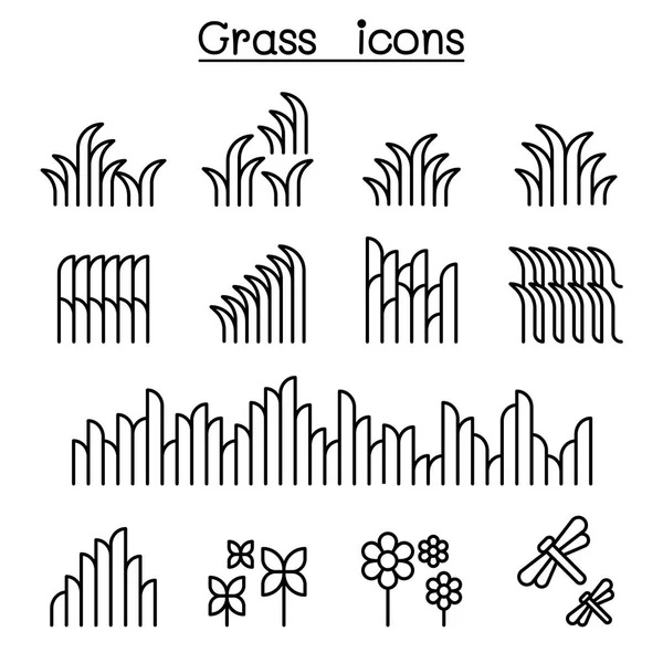 Grass icon set in thin line style — Stock Vector