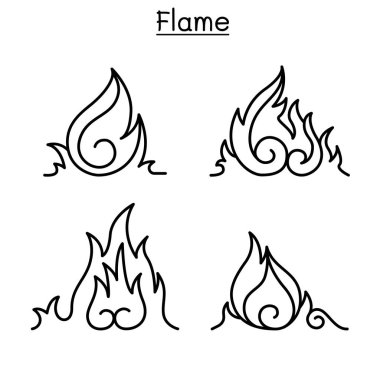Alev, yangın, ince çizgi stilinde vektör yanmak 