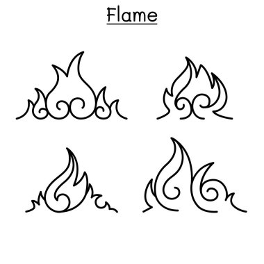 Alev, yangın, ince çizgi stilinde vektör yanmak