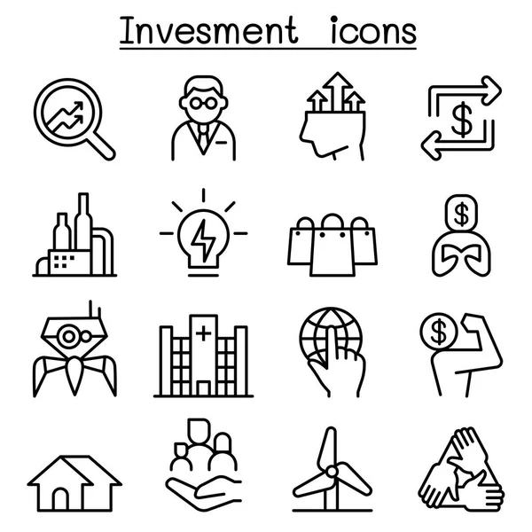Zestaw ikon inwestycji biznesowych w stylu cienkich linii — Wektor stockowy