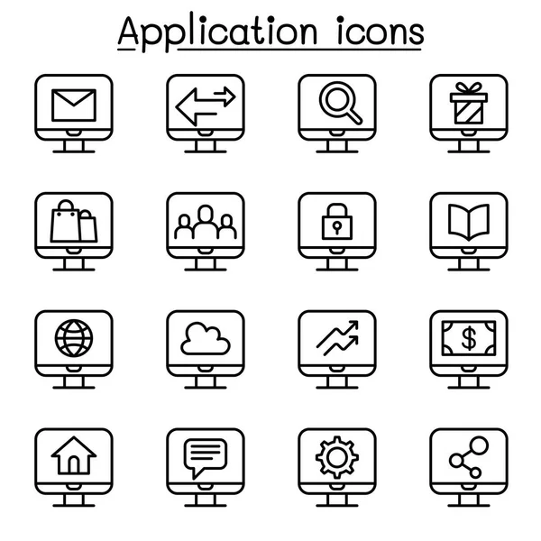 Icono de aplicación informática en estilo de línea delgada — Vector de stock