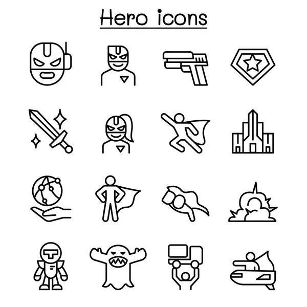 İnce çizgi stilinde süper kahraman Icon set — Stok Vektör