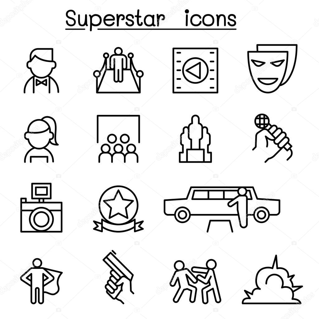 Actor, Actress, Celebrity, Super star icon set in thin line style