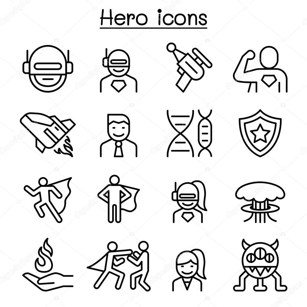 Hero icon set in thin line style