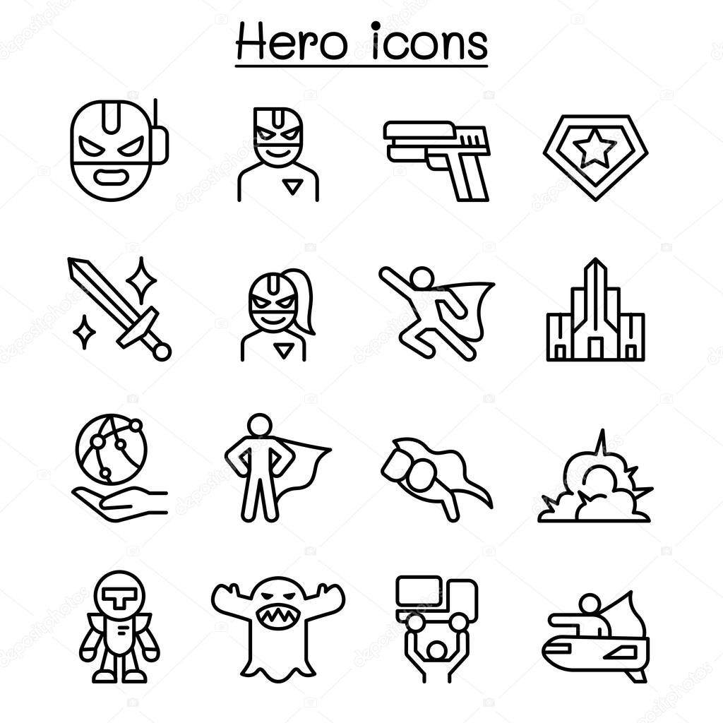 Super Hero icon set in thin line style