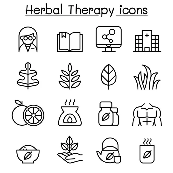 Herbal Therapy & Hospital icono conjunto en estilo de línea delgada — Vector de stock