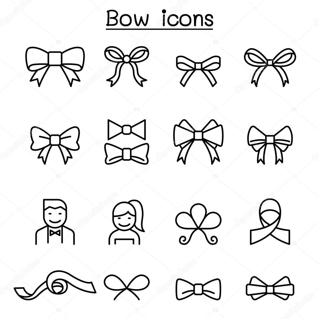 Bow & Ribbon icon set in thin line style