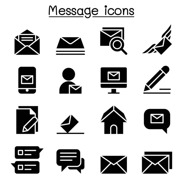 Correo, Mensaje, icono del boletín conjunto vector ilustración gráfica — Archivo Imágenes Vectoriales