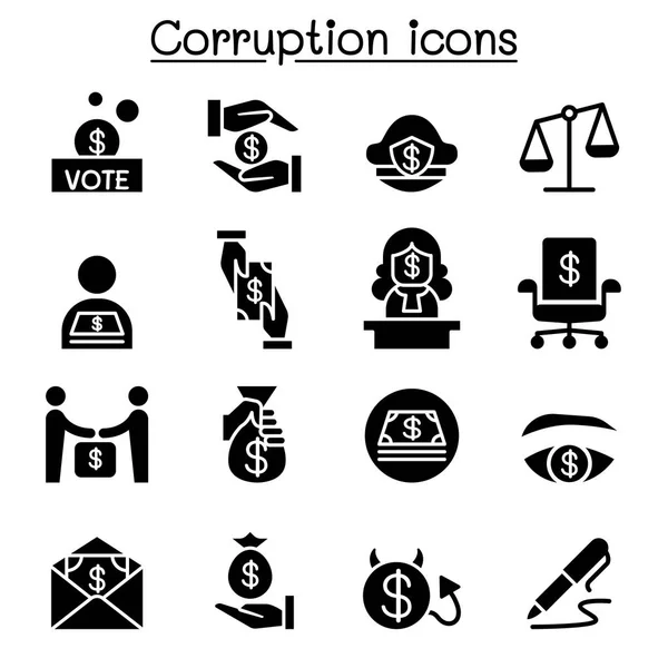 Sada ikon korupce & nepoctivost vektorové ilustrace grafický des — Stockový vektor