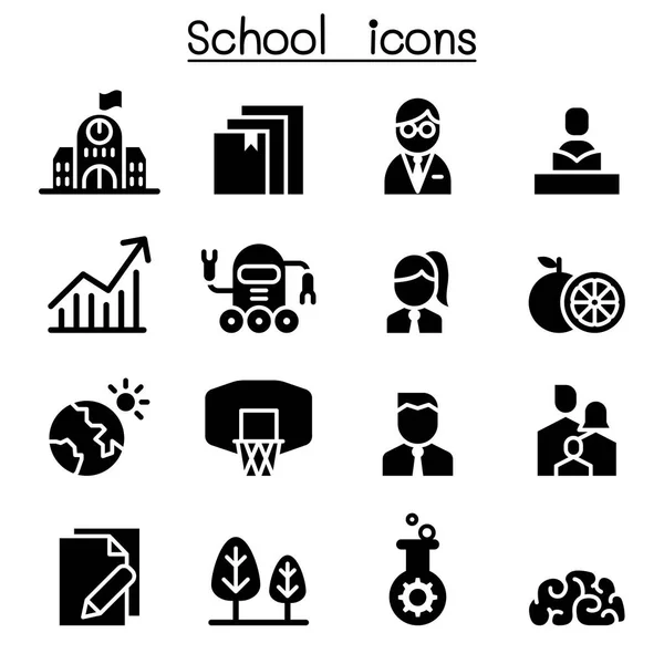 Escola, Universidade, ensino médio & Conjunto de ícones de educação — Vetor de Stock