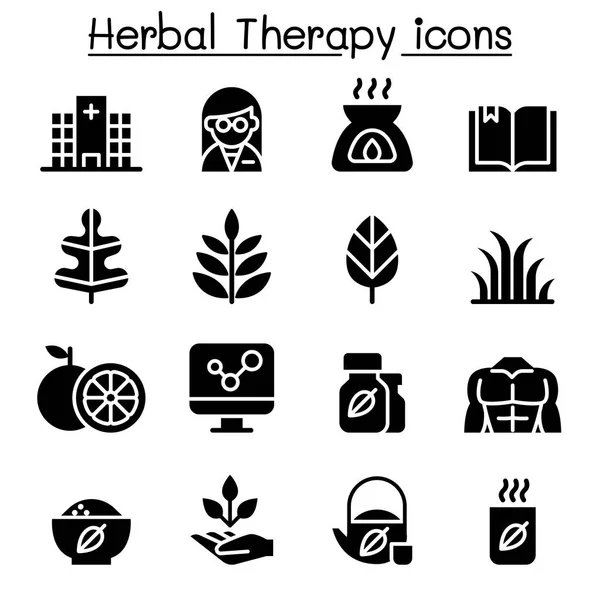 Terapia herbal & Conjunto de iconos de hospital — Vector de stock