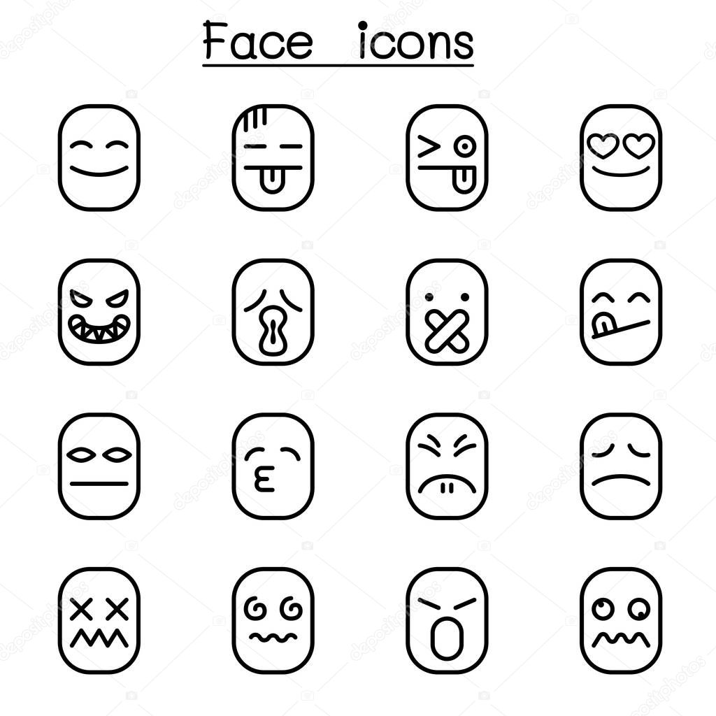 Face icon set in thin line style