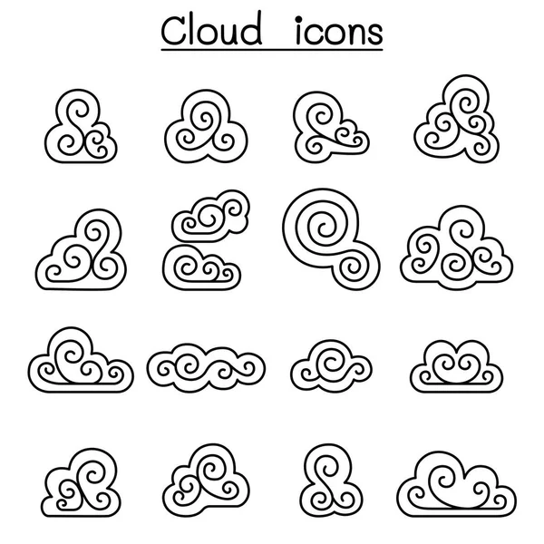 Wolke, Dekorationswolke, abstraktes Wolkensymbol in dünner Linie — Stockvektor