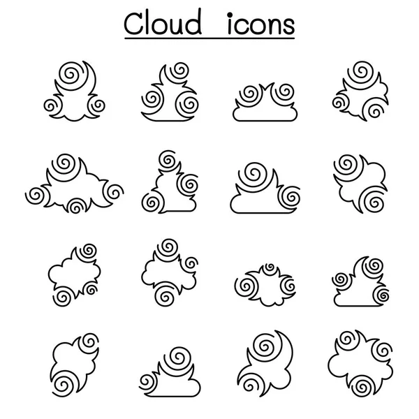 Abstract Cloud, Chinese Cloud, Curl cloud, conjunto de ícones de nuvem —  Vetores de Stock