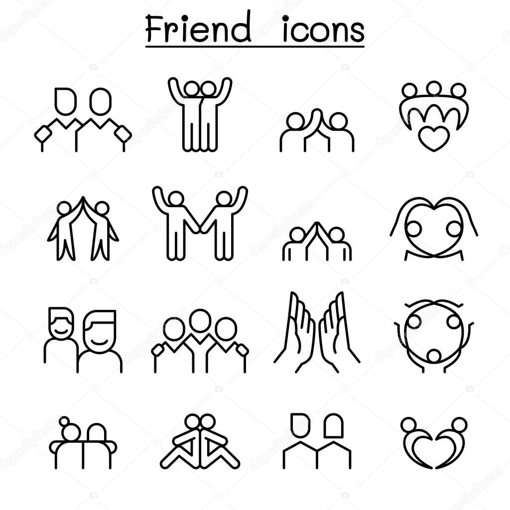Friendship & Friend icon set in thin line style