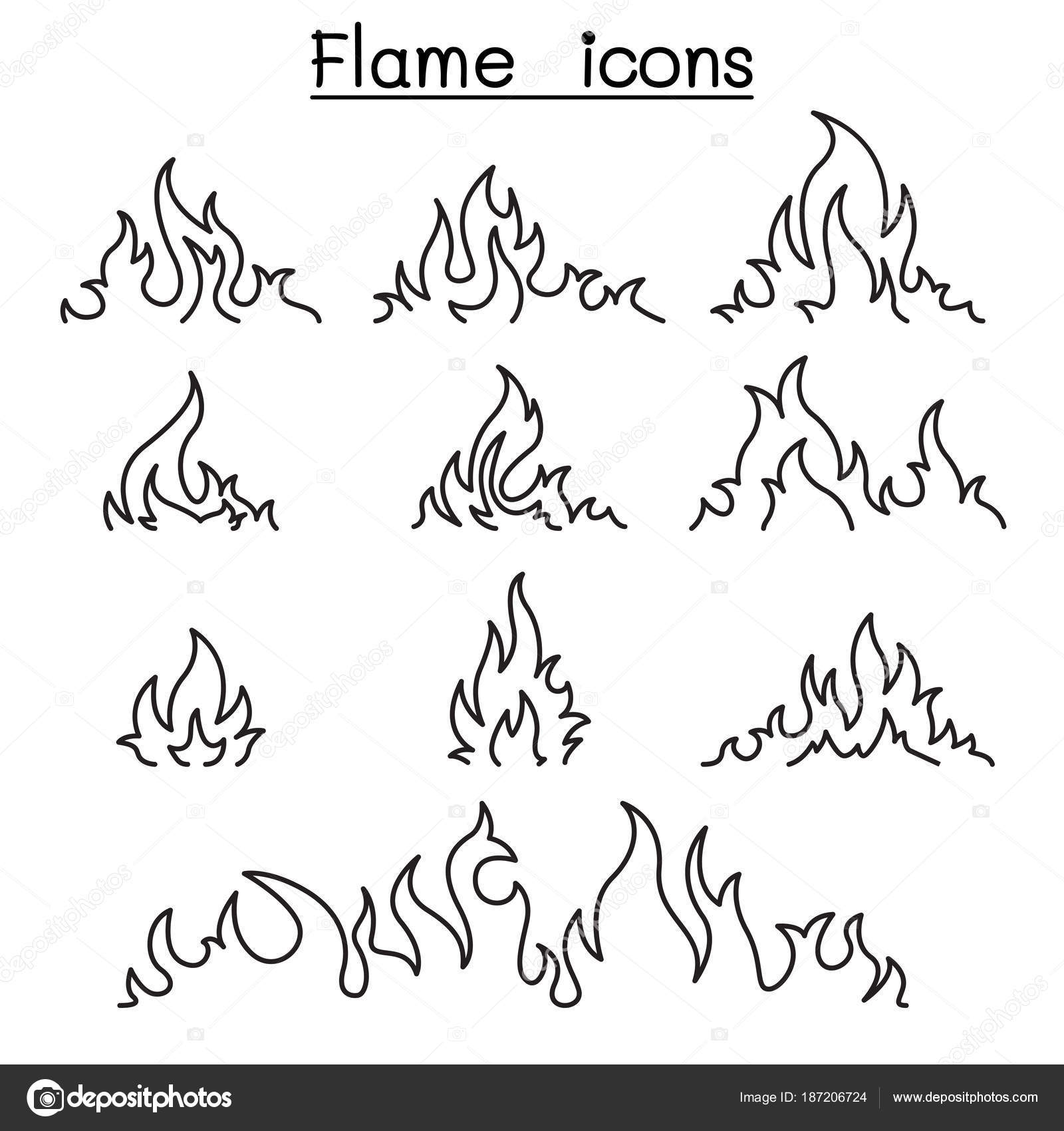 Fire & flames icon set in thin line style Stock Vector Image by ©slalomop  #187206724