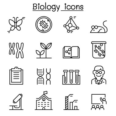 Biology icon set in thin line style clipart