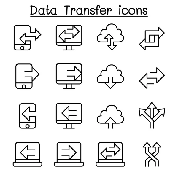 Icône de transfert de données informatiques dans un style de ligne mince — Image vectorielle