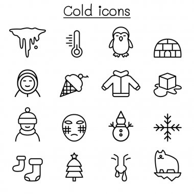 İnce çizgi stilinde soğuk Icon set