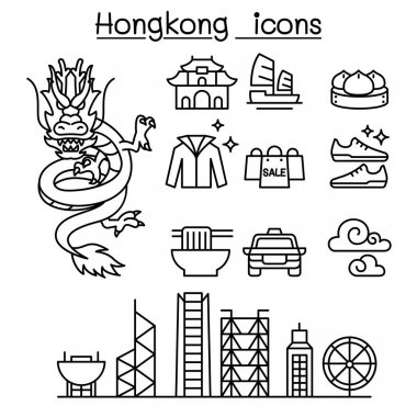 İnce çizgi stili Hong kong Icon set