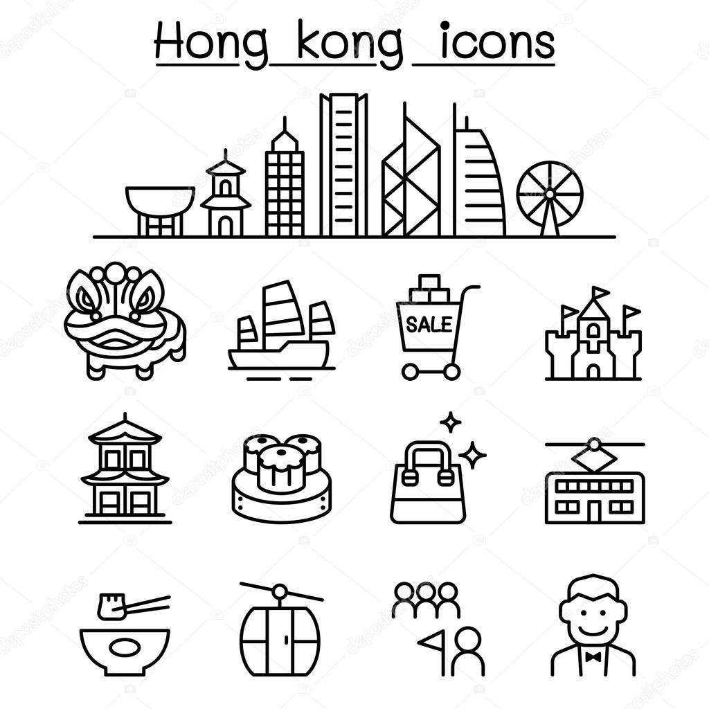 Hong kong icon set in thin line style