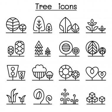 İnce çizgi stilinde ağaç ve bitki Icon set