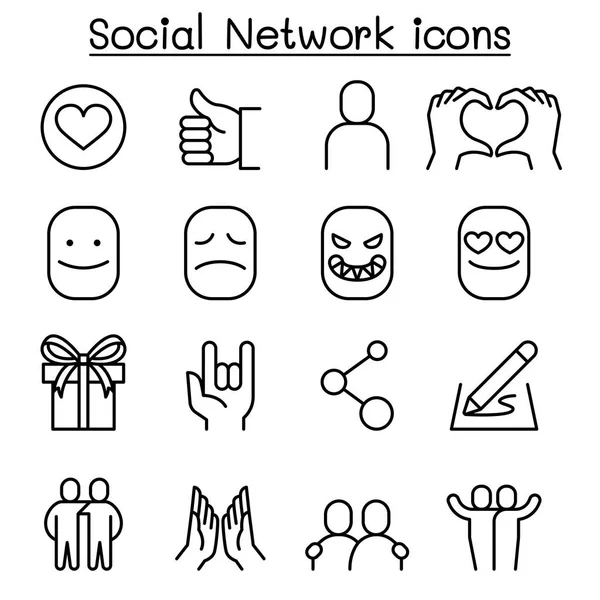 Sociala medier & sociala nätverk Ikonuppsättning i tunn linjestil — Stock vektor