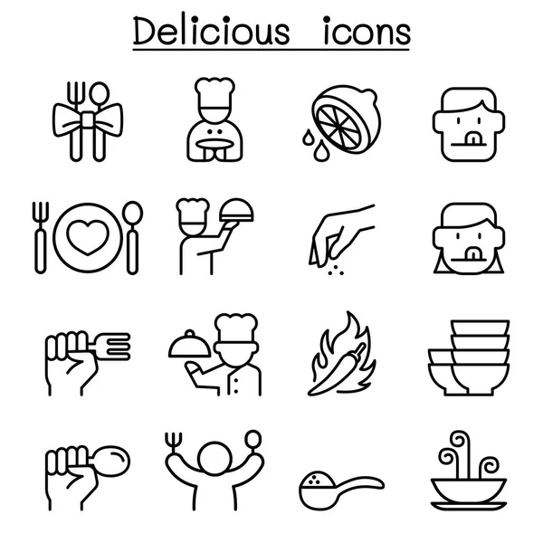 Delicious food icon set in thin line style — Stock Vector