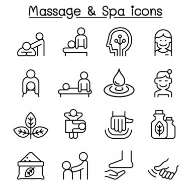 İnce çizgi stilinde masaj ve Spa Icon set