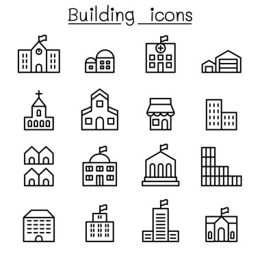 İnce çizgi stili temel yapı Icon set