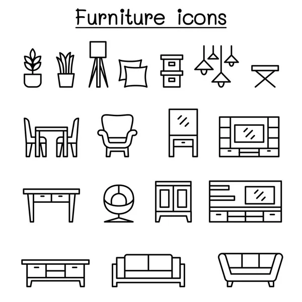 家具アイコンを薄い線のスタイルの設定 — ストックベクタ