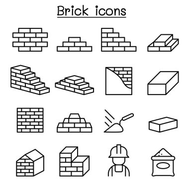 İnce çizgi stilinde tuğla Icon set