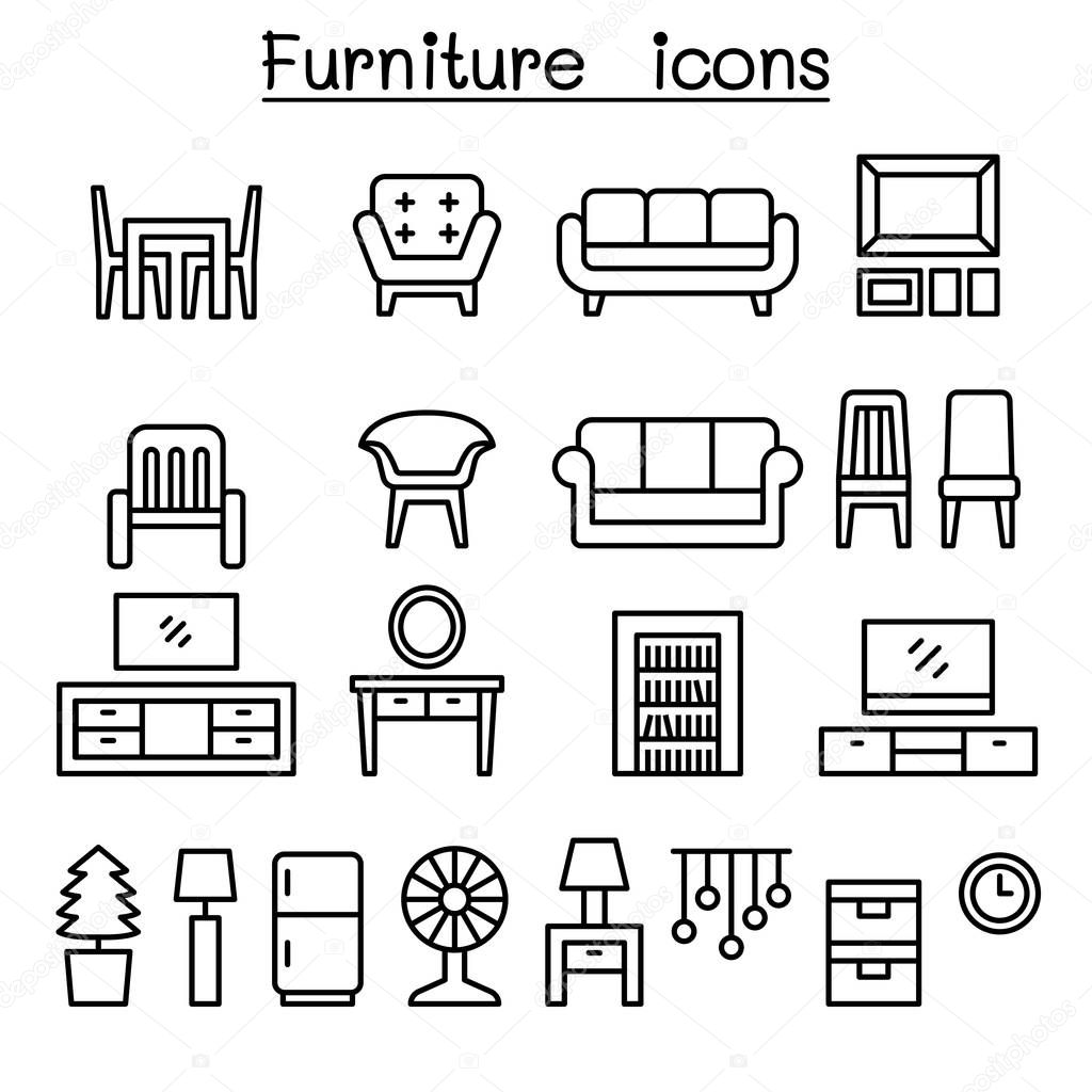 Furniture in front view icon set