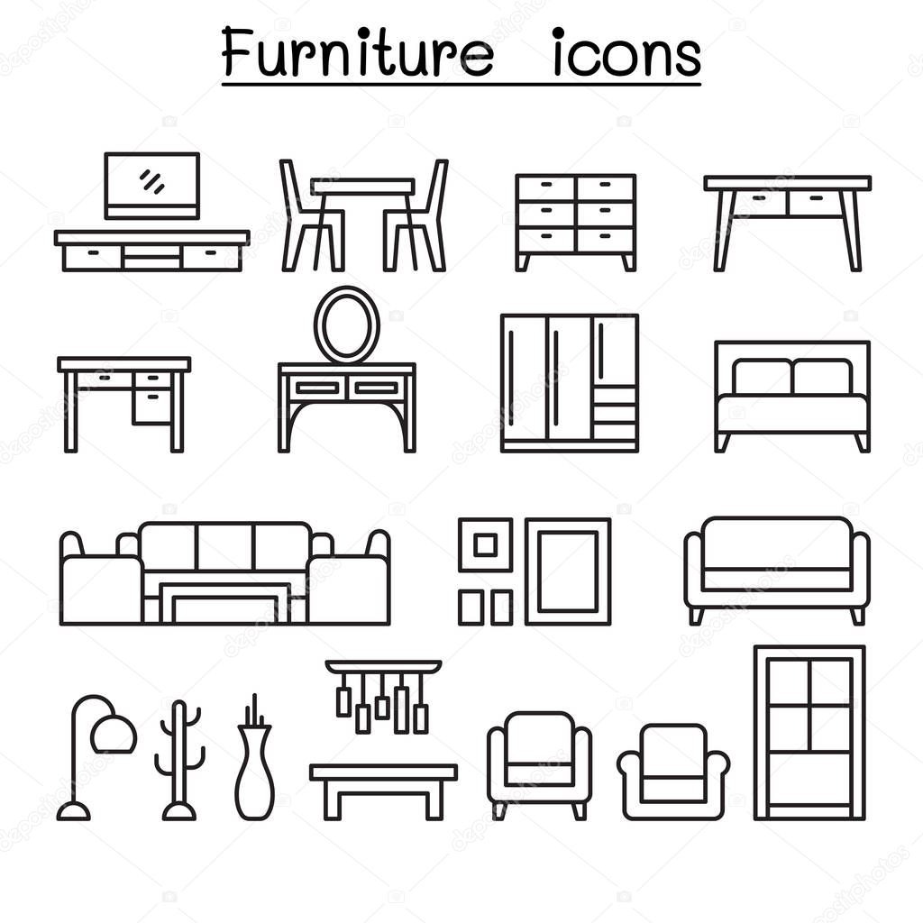 Basic Furniture icon set in thin line style