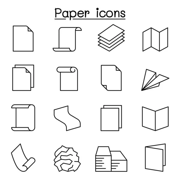 Ícone de papel e documento definido em estilo de linha fina — Vetor de Stock
