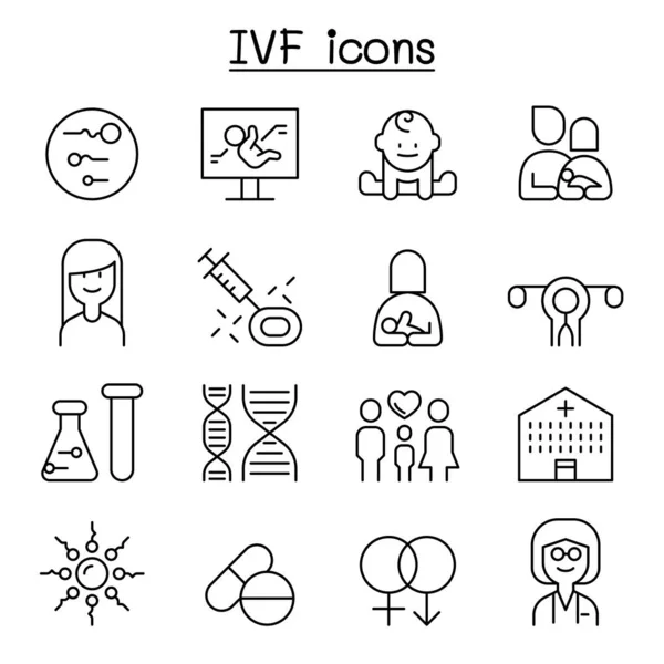 IVF, In Vitro Fertilization icon set in thin line style — Stock Vector