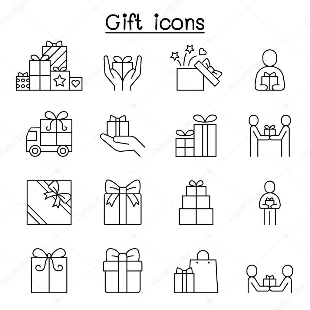 Gift box , Present icon set in thin line style