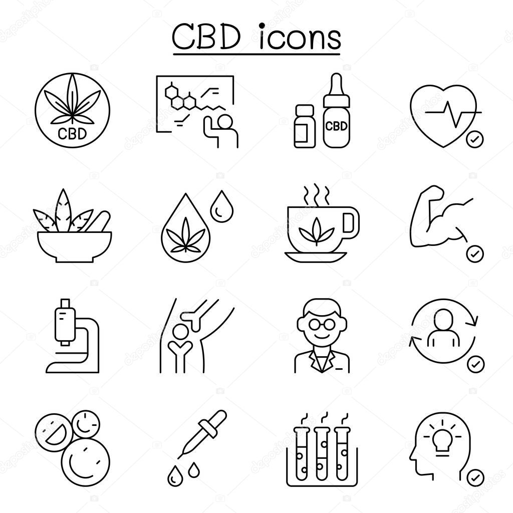 CBD, Cannabis, marijuana icon set in thin line style