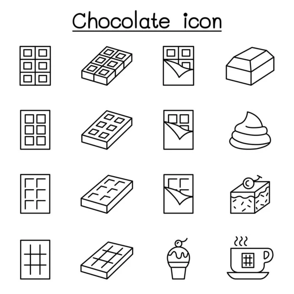Chocolate icon set in thin line style — Stock Vector