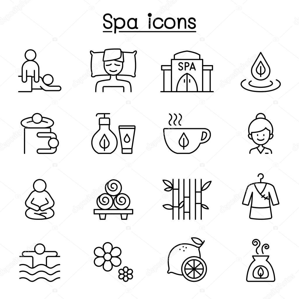 Spa, Massage, Aroma therapy icon set in thin line style