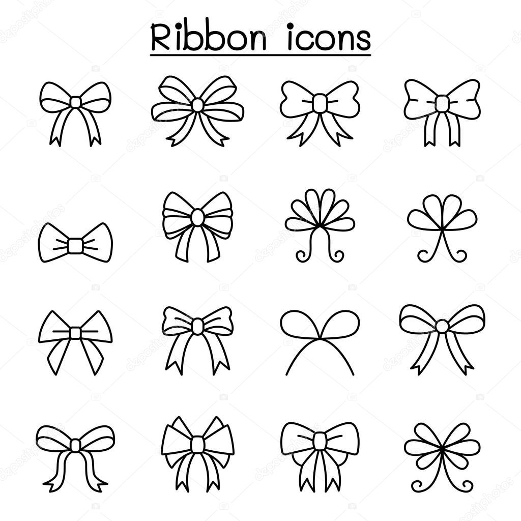 Ribbon & Bow tie icon set in thin line style