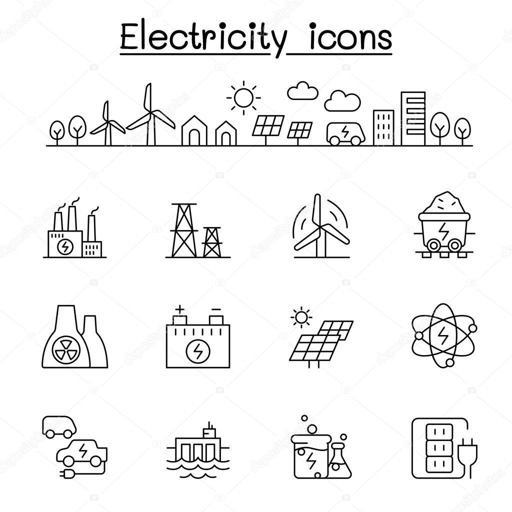 Electricity icons set in thin line style