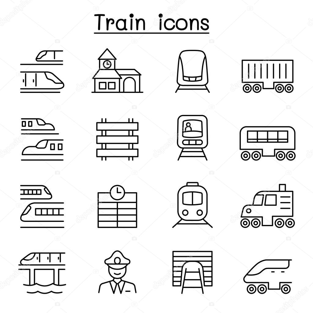 Train icons set in thin line style