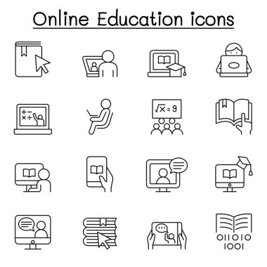 Online education icon set in thin line style
