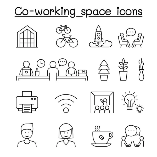 Co-working space & Startup εικονίδια που σε λεπτή γραμμή στυλ — Διανυσματικό Αρχείο