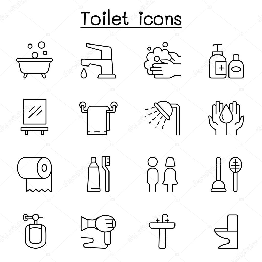 Bathroom icon set in thin line style